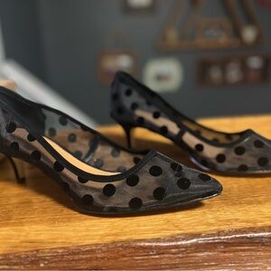 J. Crew Black Mesh Polka Dot Heels